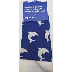 Fun Blue Dolphin Ocean Socks Blue White Novelty Crew New US Mens 5.5-7.5 Promo